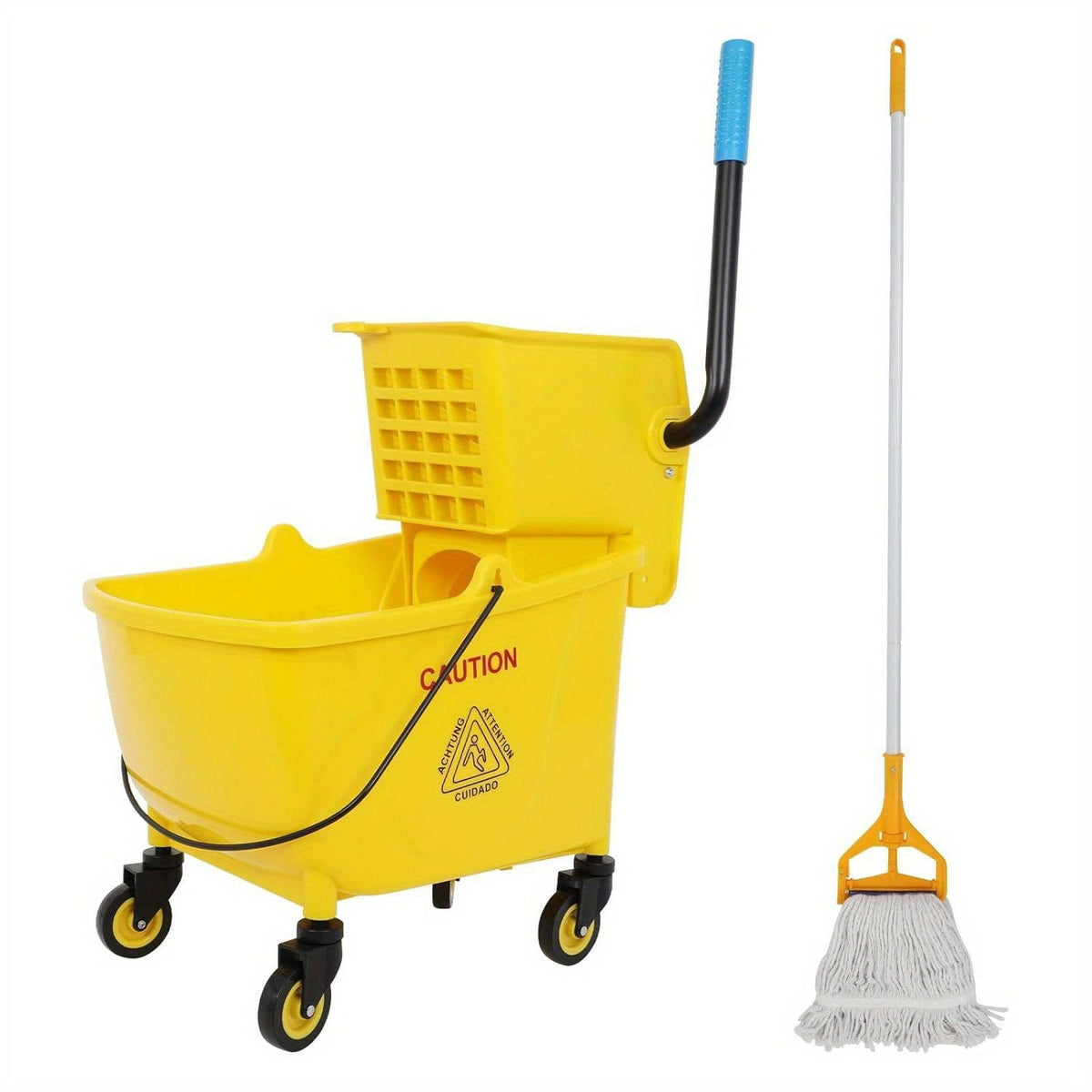 35-Quart Commercial Mop Bucket Set with Side Press Wringer and Wheels