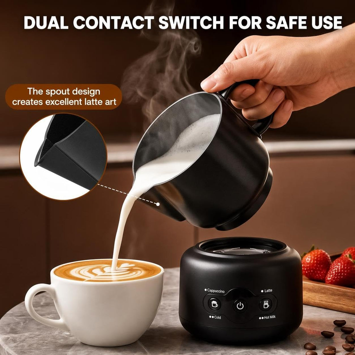 Electric Milk Frother and Warmer with Latte Art Spout
